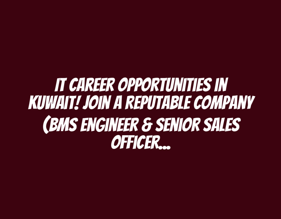 IT Career Opportunities in Kuwait! Join a Reputable Company (BMS Engineer & Senior Sales Officer)